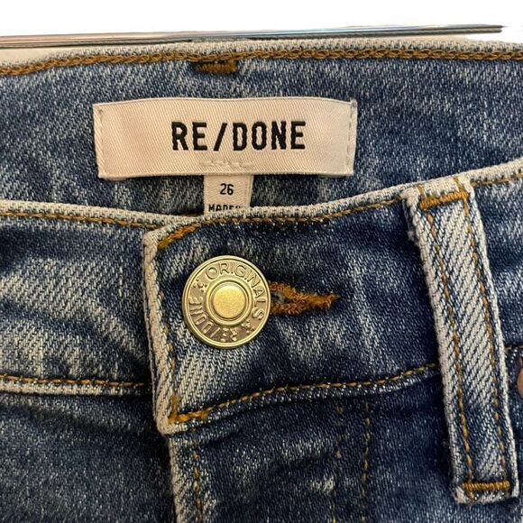 Re/Done NWT 90’s High Rise Button Fly Ankle Crop Jeans in Bright Faded Blue 26 - Picture 3 of 9